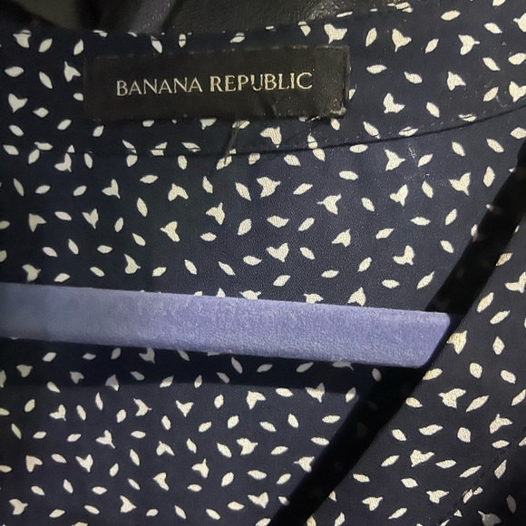 Banana Republic Navy/White Long Sleeve V Neck Blouse Sz XL - Picture 5 of 7